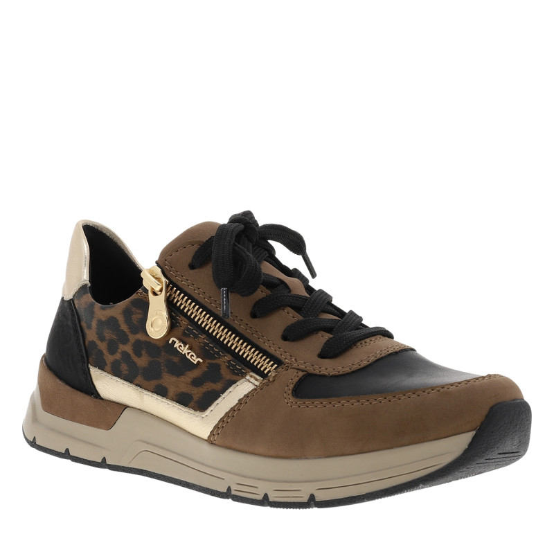 Baskets running léopard à talon plat avec des lacets et un zip latéral