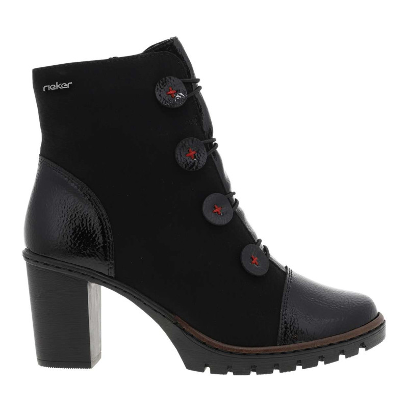 Boots noires à talon décroché haut et à zip avec faux boutons et élastiques - Image 2