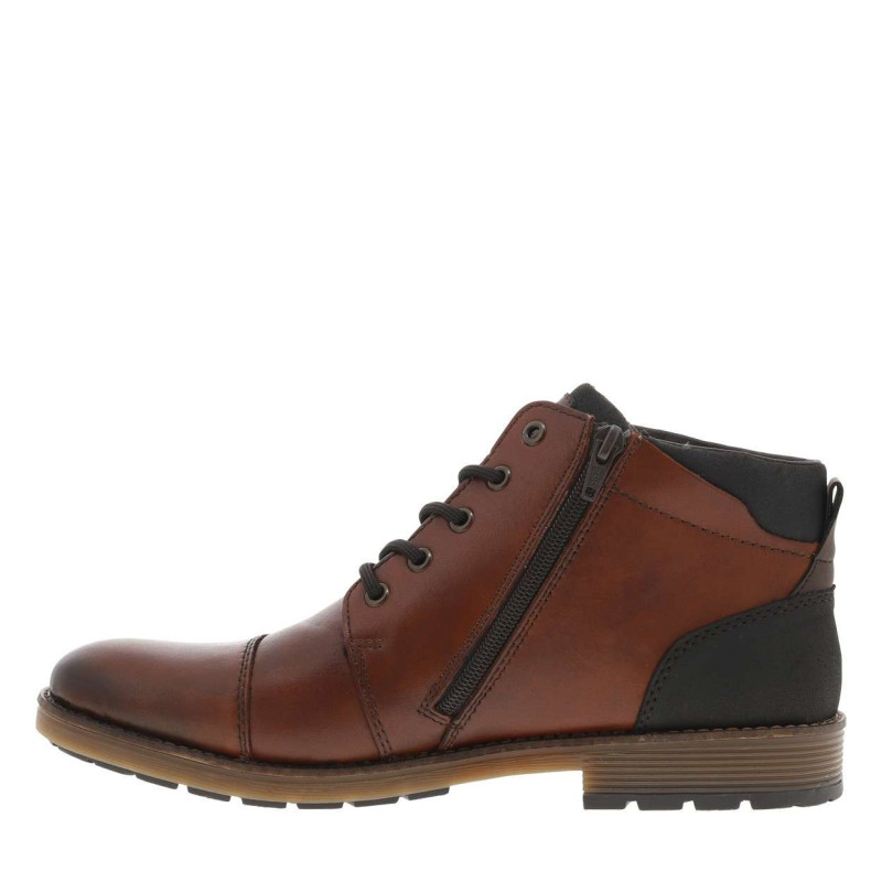 Bottines en cuir cognac à talon plat avec un zip et des lacets ronds