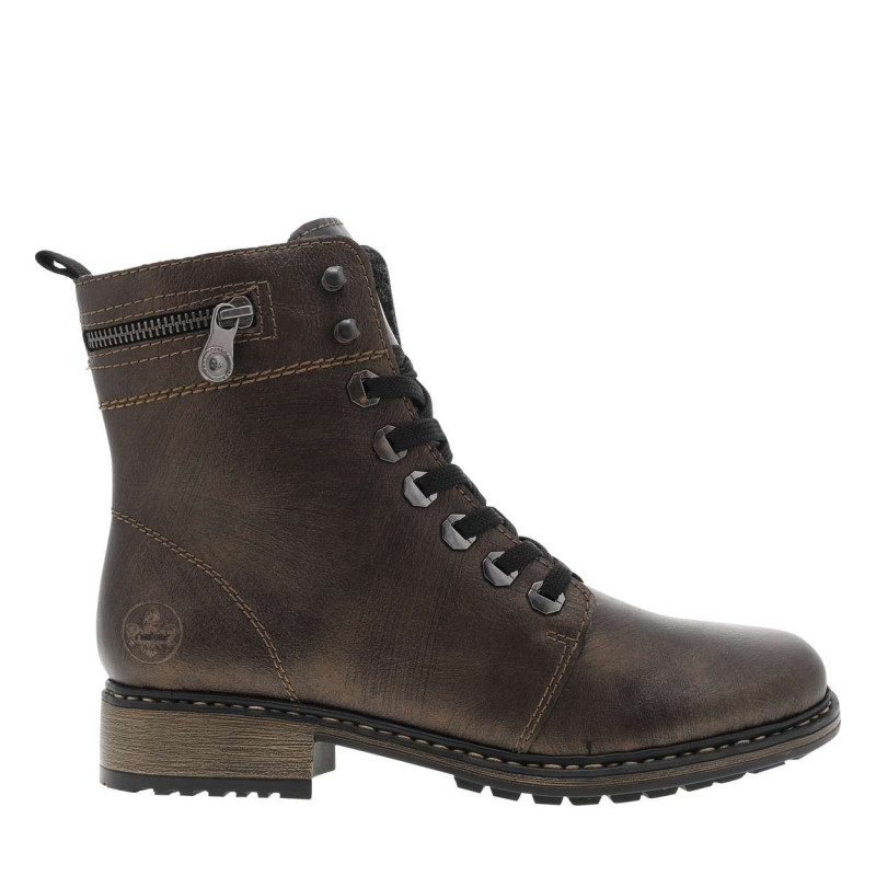 Bottines en cuir enduit bronze à talon décroché bas avec des lacets et un zip - Image 2