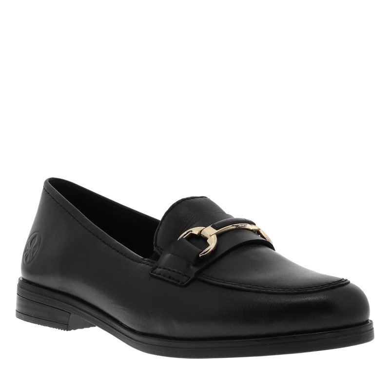 Mocassins en cuir noirs avec un talon décroché bas et des soufflets élastiqués