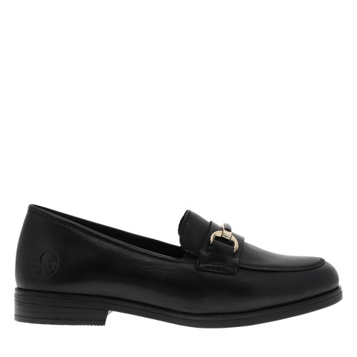 Thumbnail Mocassins en cuir noirs avec un talon décroché bas et des soufflets élastiqués - Image 2