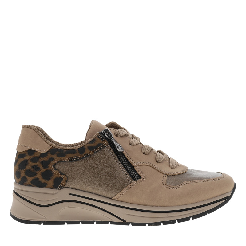 Baskets running beiges à talon compensé bas avec des lacets et un zip latéral - Image 2
