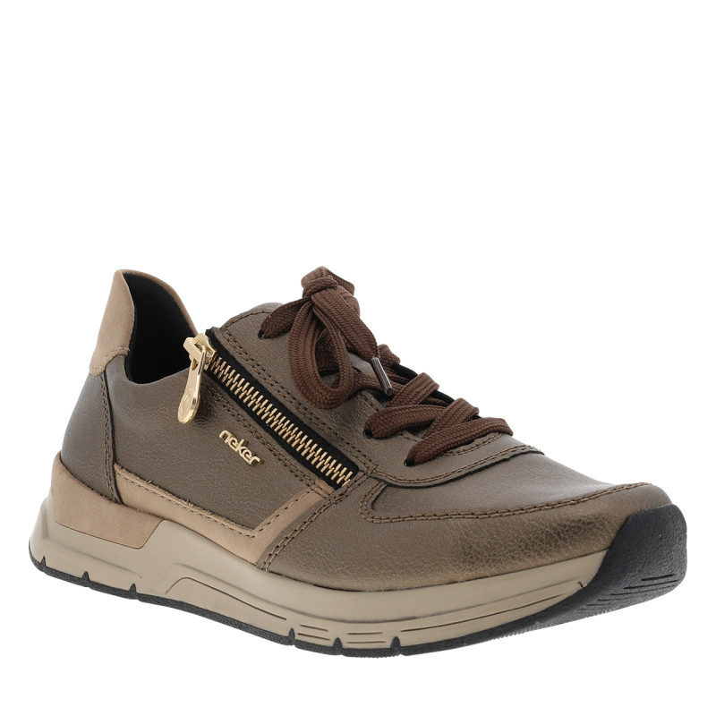 Baskets running bronze à talon plat avec des lacets et un zip latéral