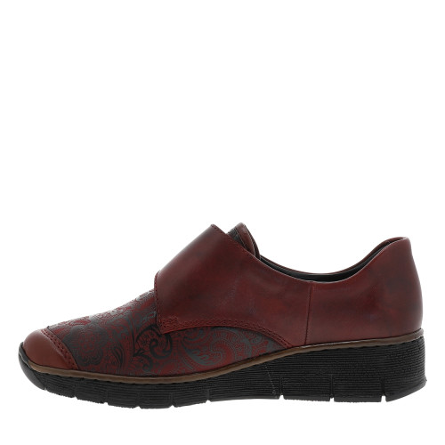 Thumbnail Mocassins en cuir bordeaux à semelle semi-compensé et talon plat avec fleurs noires imprimées - Image 3