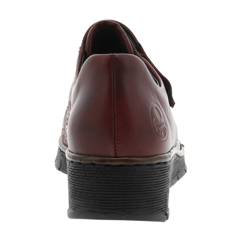 Thumbnail Mocassins en cuir bordeaux à semelle semi-compensé et talon plat avec fleurs noires imprimées - Image 4