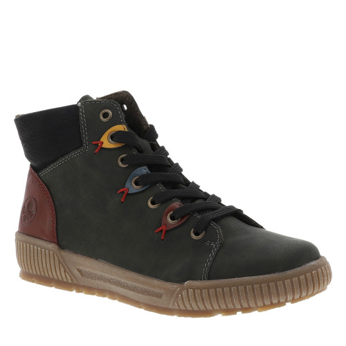 Thumbnail Bottines kaki à talon plat et à lacets et zip latéral avec oeillets colorés - Image 2