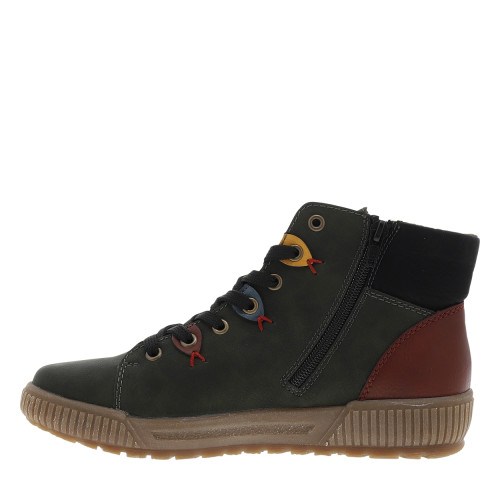 Thumbnail Bottines kaki à talon plat et à lacets et zip latéral avec oeillets colorés - Image 3