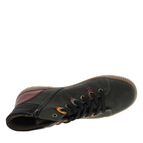 Thumbnail Bottines kaki à talon plat et à lacets et zip latéral avec oeillets colorés - Image 5