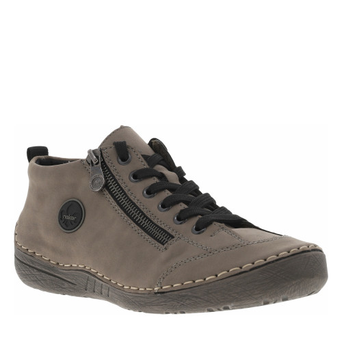 Thumbnail Bottines taupe à semelle griffées plates avec lacets plats noirs - Image 2