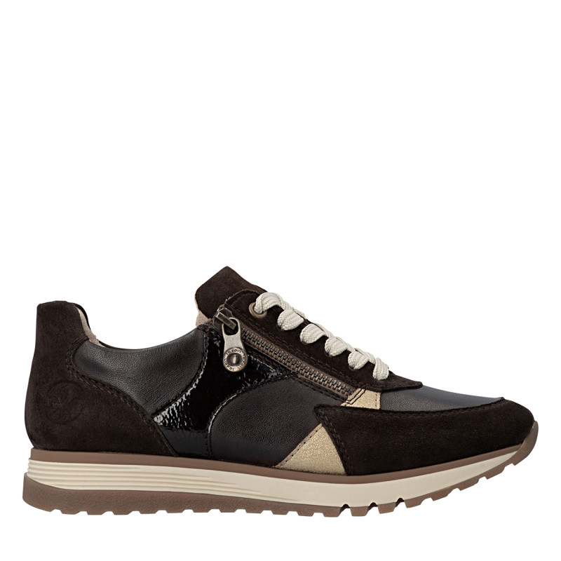 Baskets running en cuir brunes à talon plat avec lacets et zip latéral