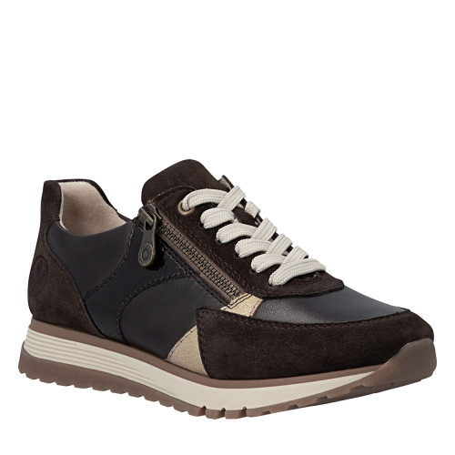 Thumbnail Baskets running en cuir brunes à talon plat avec lacets et zip latéral - Image 2