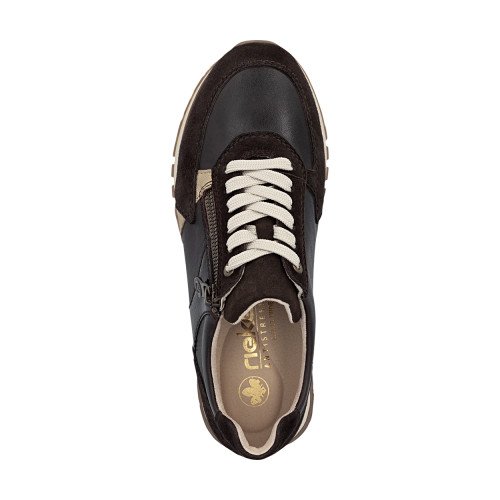 Thumbnail Baskets running en cuir brunes à talon plat avec lacets et zip latéral - Image 5