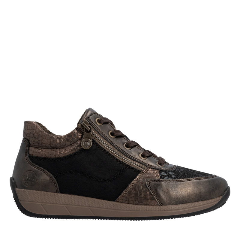 Sneakers bronze à talon plat pourvues de lacets et d'un zip latéral