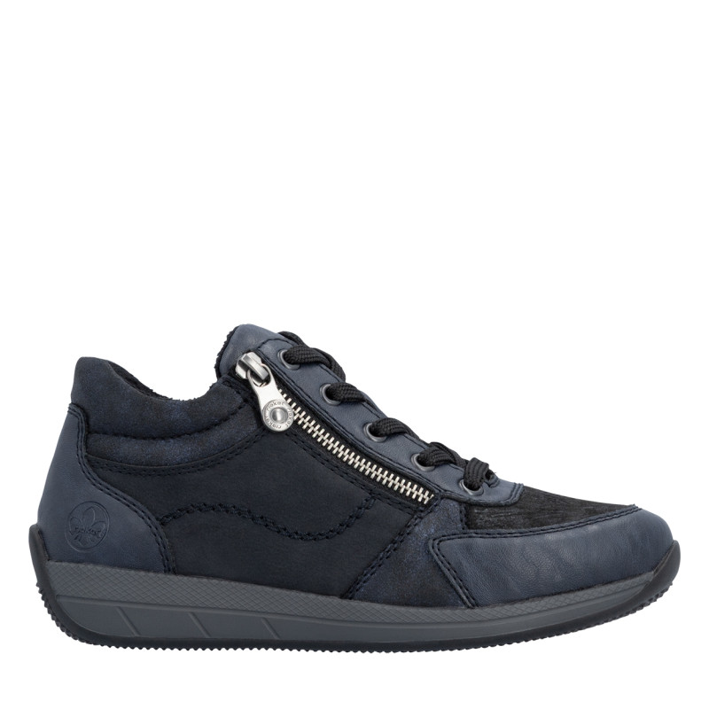 Sneakers bleu marine à talon plat pourvues de lacets et d'un zip
