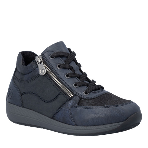 Thumbnail Sneakers bleu marine à talon plat pourvues de lacets et d'un zip - Image 2