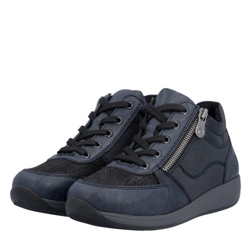 Thumbnail Sneakers bleu marine à talon plat pourvues de lacets et d'un zip - Image 7