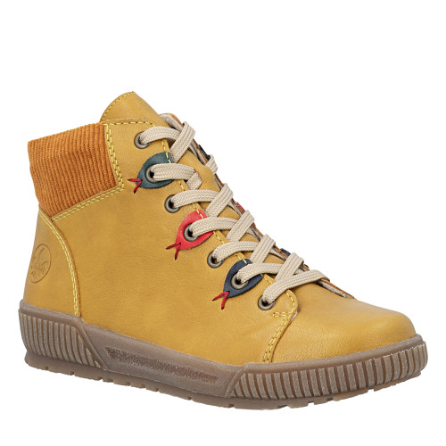 Thumbnail Bottines jaunes à talon plat pourvues de lacets et d'un zip latéral - Image 2