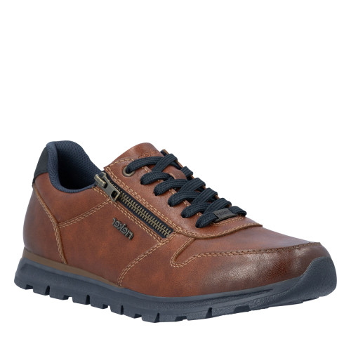 Thumbnail Sneakers en cuir cognac à talon plat pourvues de lacets contrastés - Image 2