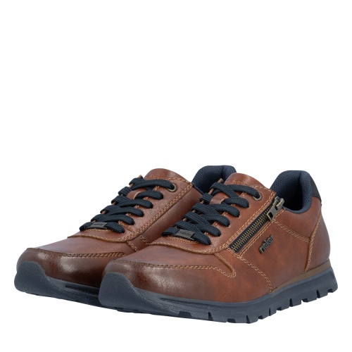 Thumbnail Sneakers en cuir cognac à talon plat pourvues de lacets contrastés - Image 7