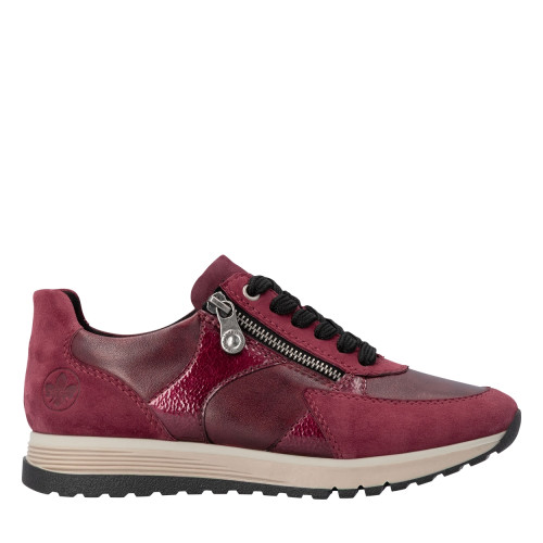 Thumbnail Baskets running en cuir bordeaux à talon plat avec lacets et zip latéral