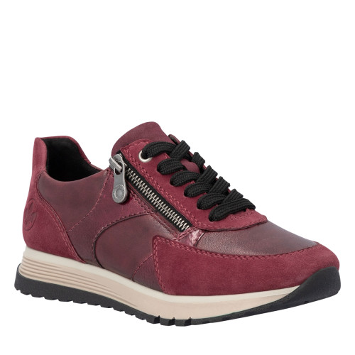 Thumbnail Baskets running en cuir bordeaux à talon plat avec lacets et zip latéral - Image 2