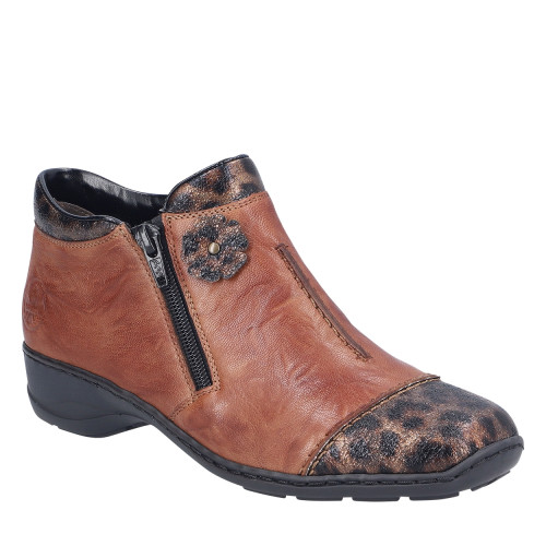 Thumbnail Bottines en cuir brunes léopard pourvues d'un talon à décroché bas - Image 2