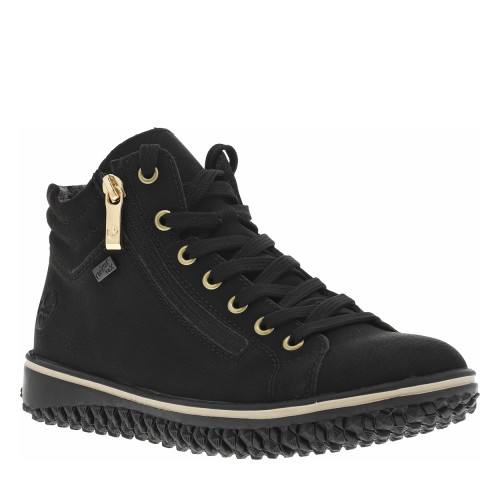 Thumbnail Bottines noires à talon compensé bas avec des lacets et 2 zips latéraux - Image 2