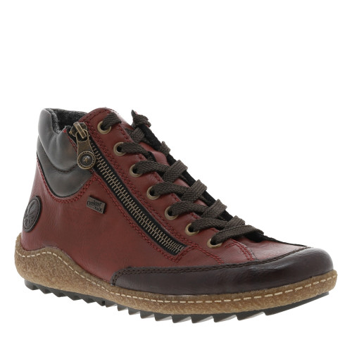 Thumbnail Bottines rouges à talon plat avec des lacets et un zip latéral - Image 2