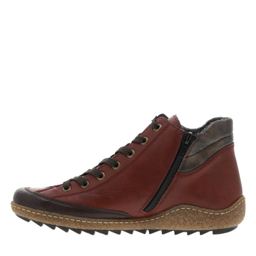 Thumbnail Bottines rouges à talon plat avec des lacets et un zip latéral - Image 3