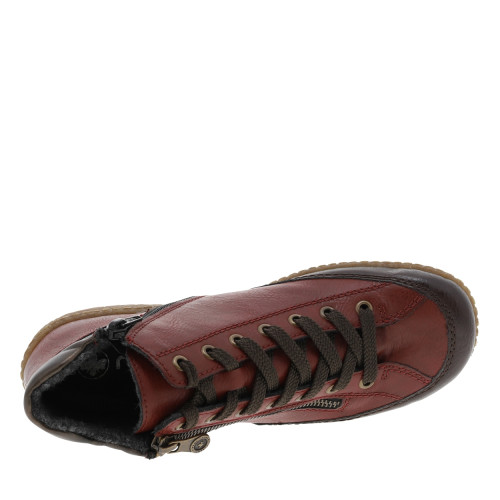 Thumbnail Bottines rouges à talon plat avec des lacets et un zip latéral - Image 5