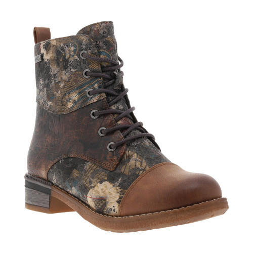 Thumbnail Bottines noisette avec imprimé à talon décroché bas avec lacets et zip latéral - Image 2
