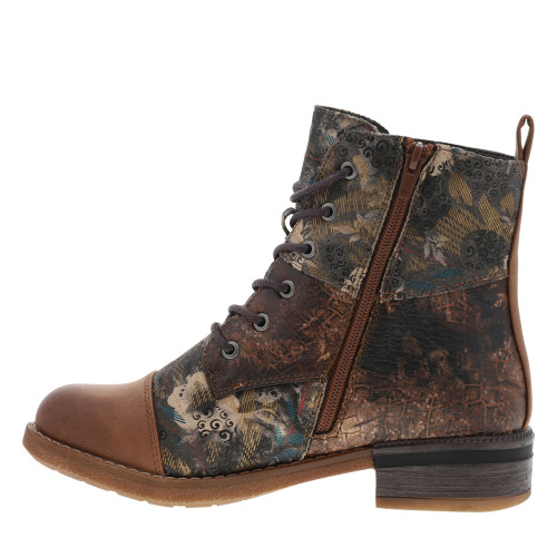 Thumbnail Bottines noisette avec imprimé à talon décroché bas avec lacets et zip latéral - Image 3