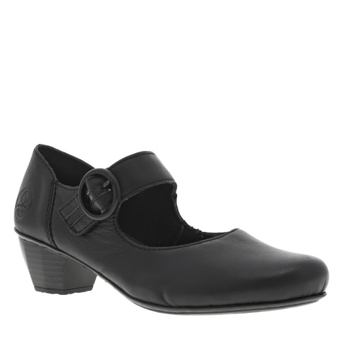 Thumbnail Escarpins en cuir noirs avec semelle à talon décroché bas et bout rond - Image 2