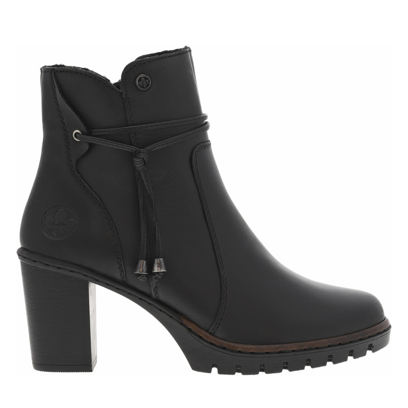 Boots noires à talon décroché haut, logo embossé avec zip latéral et cordon