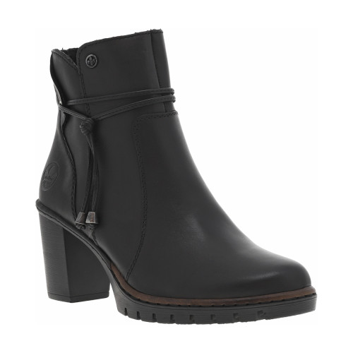 Thumbnail Boots noires à talon décroché haut, logo embossé avec zip latéral et cordon - Image 2