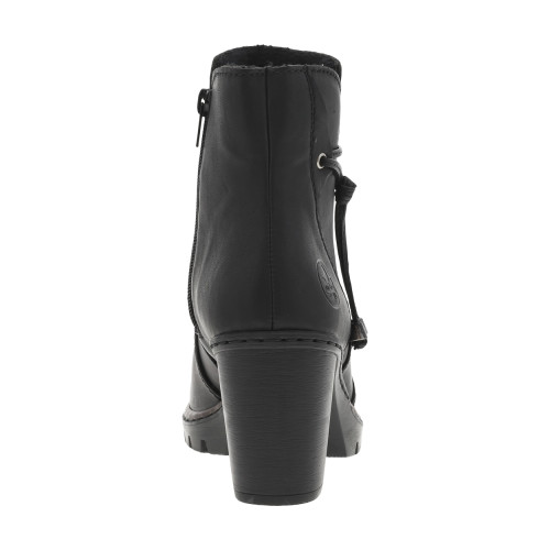 Thumbnail Boots noires à talon décroché haut, logo embossé avec zip latéral et cordon - Image 4