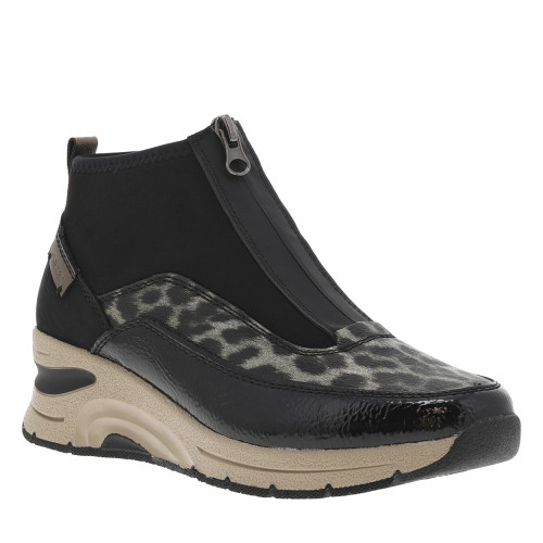 Thumbnail Boots noires avec imprimé léopard à talon semi-compensée et à zip central - Image 2