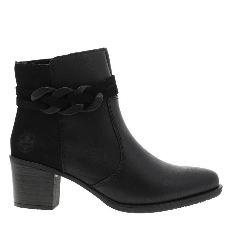 Boots en cuir noires à talon décroché moyen avec un zip et boucles décoratives