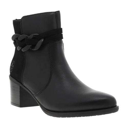 Thumbnail Boots en cuir noires à talon décroché moyen avec un zip et boucles décoratives - Image 2
