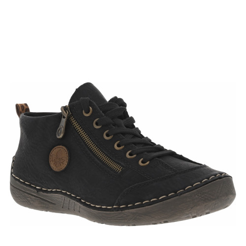 Thumbnail Bottines noires à talon plat avec un logo cousu sur le côté et des lacets - Image 2
