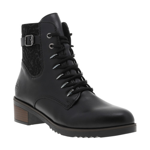 Thumbnail Bottines noires à talon décroché moyen avec des lacets et un zip latéral - Image 2