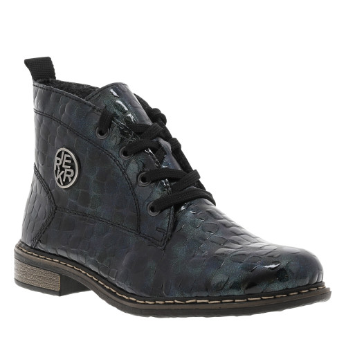 Thumbnail Bottines bleues à talon décroché bas avec des lacets et un zip latéral - Image 2