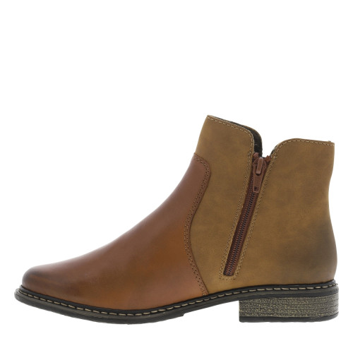 Thumbnail Boots en cuir cognac à talon décroché bas avec un zip et logo embossé - Image 3