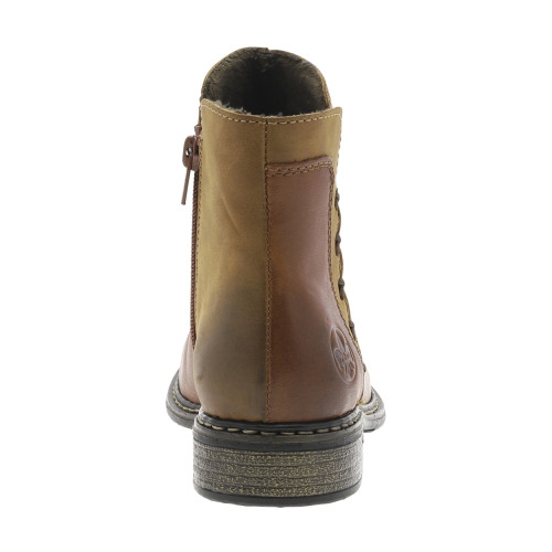 Thumbnail Boots en cuir cognac à talon décroché bas avec un zip et logo embossé - Image 4
