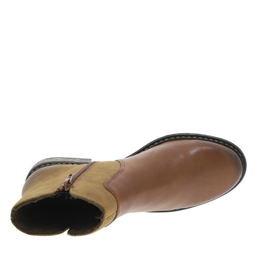Thumbnail Boots en cuir cognac à talon décroché bas avec un zip et logo embossé - Image 5