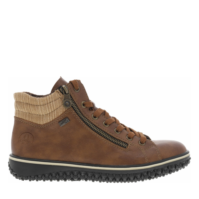 Bottines cognac à talon plat avec des lacets et deux zips latéraux