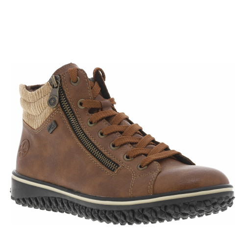 Thumbnail Bottines cognac à talon plat avec des lacets et deux zips latéraux - Image 2