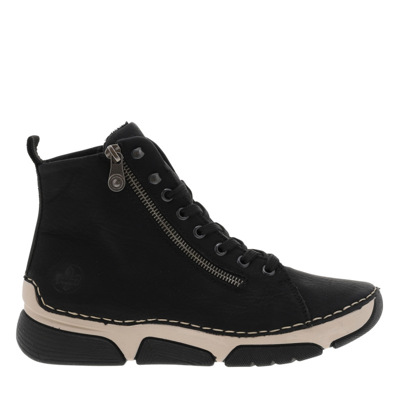 Bottines noires à talon compensé bas avec un zip et des lacets plats