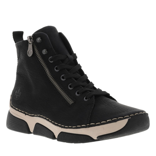 Thumbnail Bottines noires à talon compensé bas avec un zip et des lacets plats - Image 2